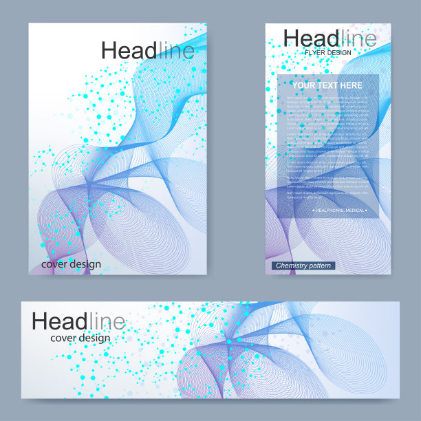 设置传单，宣传册大小A4模板，横幅。分子结构，有连接的线和点。科学图案原子DNA与元素为杂志，传单，封面，海报设计图片下载