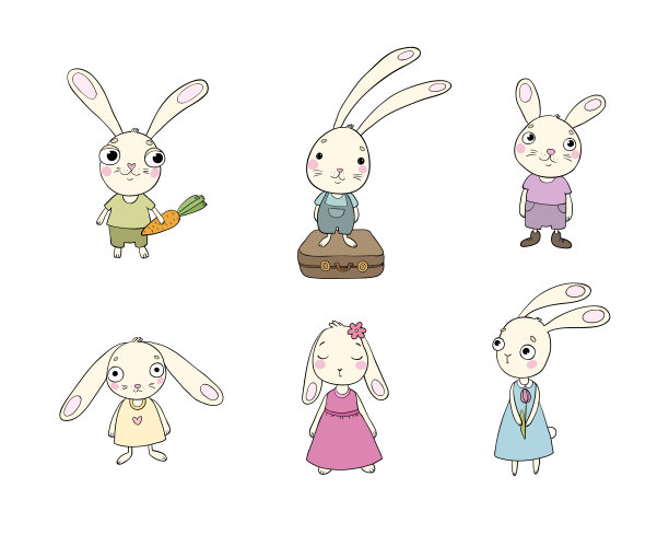 一套可爱的卡通兔子。图片下载