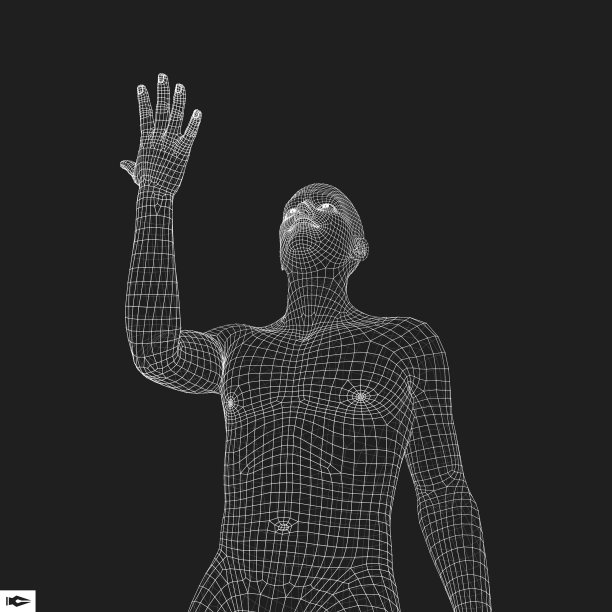 用手指着某物的男人，男人的3D模型，几何设计，矢量插画图片下载