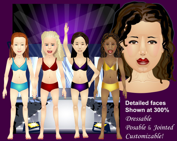 时尚女孩矢量工具包-创建自己的角色-可摆姿势和重新着装的空白人体模型图片下载