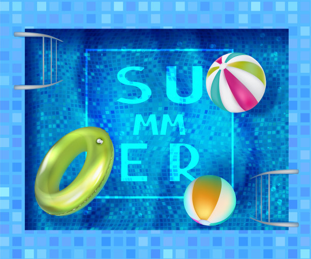 带有游泳池和充气玩具的夏季横幅。上面的视图。矢量图图片下载