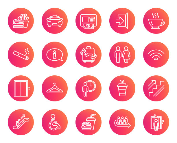 公共服务线路图标。电梯,衣帽间。图片下载