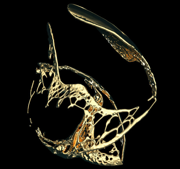 液体金色或油溅在黑色孤立。3d渲染，3d插图图片下载