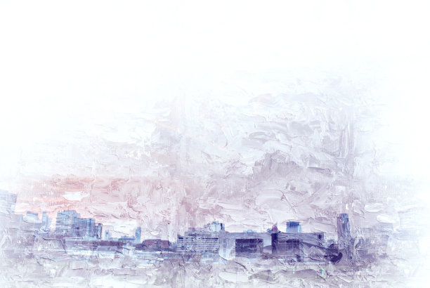 摘要以城市建筑为背景的水彩画。城市上的数字插画刷艺术。图片下载