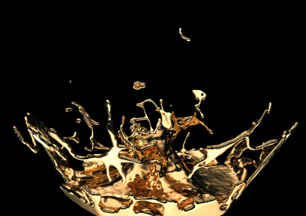 熔化的黄金或油溅孤立在黑色。3d渲染，3d插图图片下载