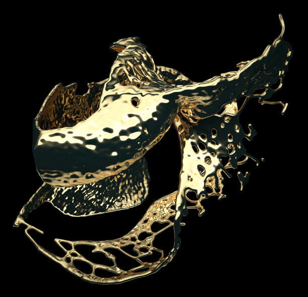 熔化的黄金或油溅孤立在黑色。3d渲染，3d插图图片下载