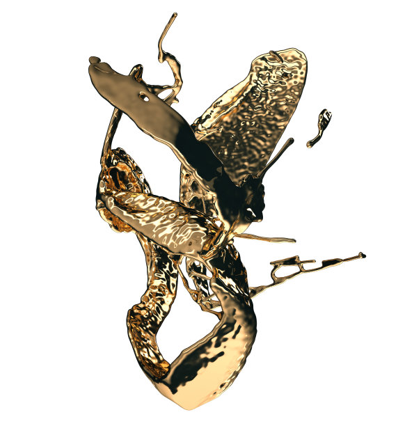 熔化的黄金或油溅孤立在白色。3d渲染，3d插图图片下载