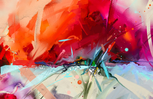 画布纹理上的抽象彩色油画。素材图片