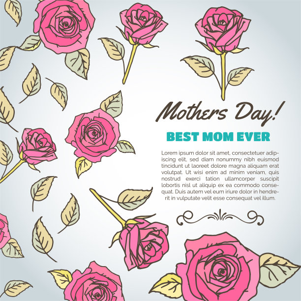 母亲节文字素材：最好的妈妈，玫瑰背景，献给妈妈的矢量花卉贺卡图片下载