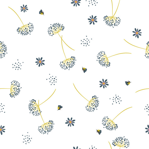 无缝图案：风吹蒲公英花精美手绘矢量插画图片下载