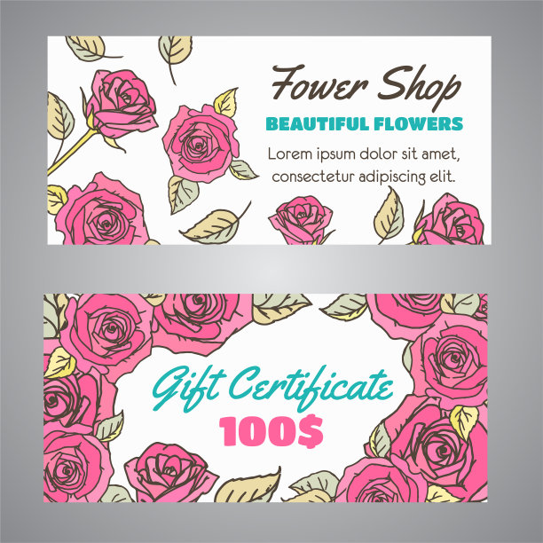 花店礼券。美容美发设计花券。图片下载