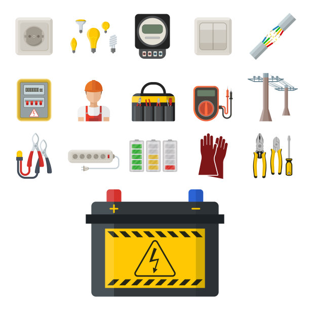 能源电力矢量电力图标电池插图工业电工电压发电厂安全插座技术图片下载