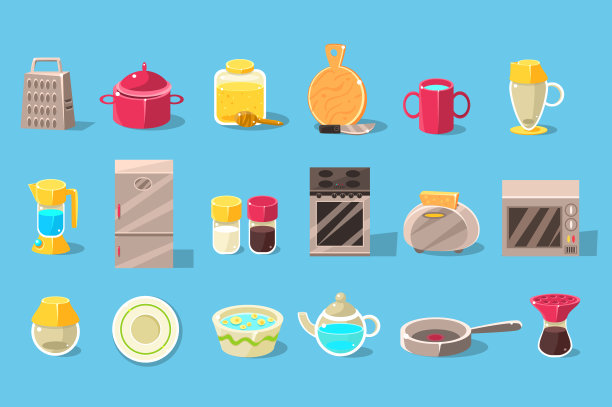 厨房用具大套，烹饪元素矢量插图图片下载