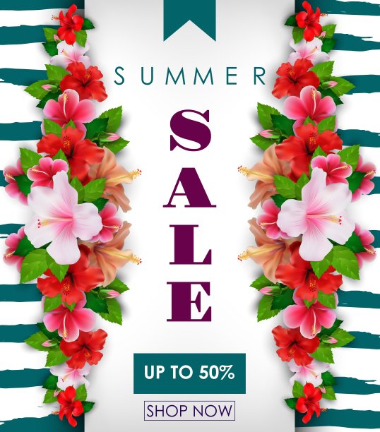 夏季销售背景热带花卉。高达50%图片下载