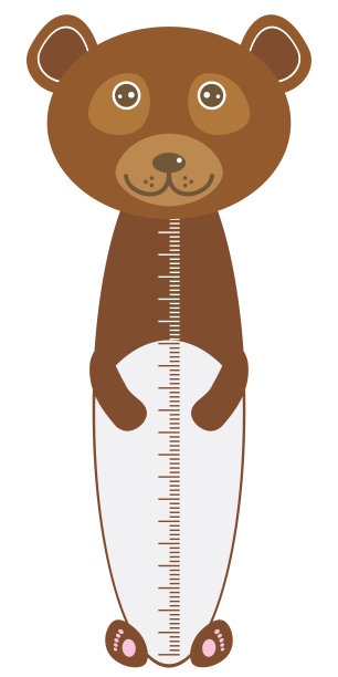 有趣的棕熊被孤立在白色背景上。儿童身高一米贴墙，儿童量尺。向量图片下载