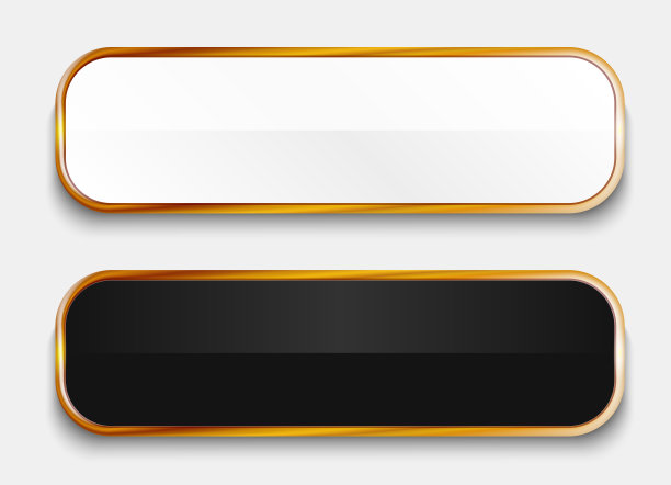 黑色和白色光泽按钮与金色元素隔离在白色背景。图片下载