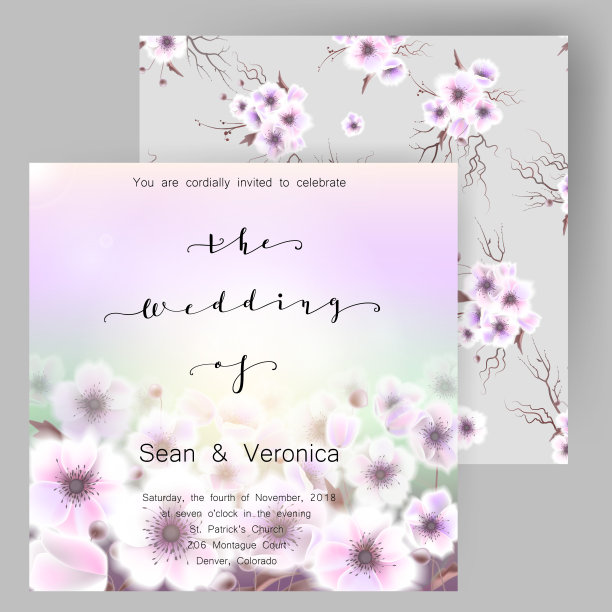 保存日期卡，婚礼请柬，贺卡和美丽的鲜花和信件图片下载