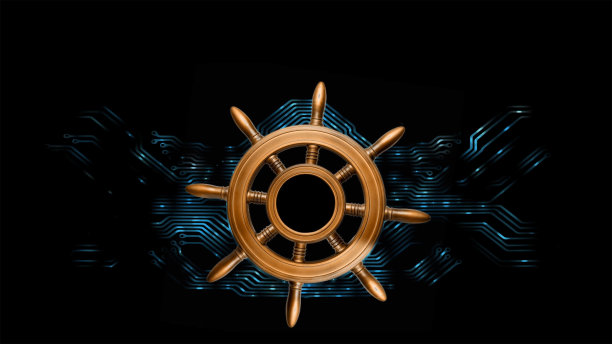 靠信息技术航海。方向盘的背景元素的主板模式上的黑色背景与复制空间为您的文本。图片下载