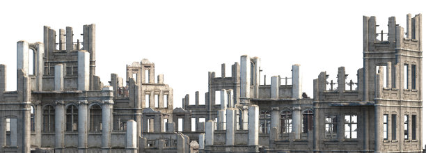 废墟建筑孤立在白色3D插图图片下载