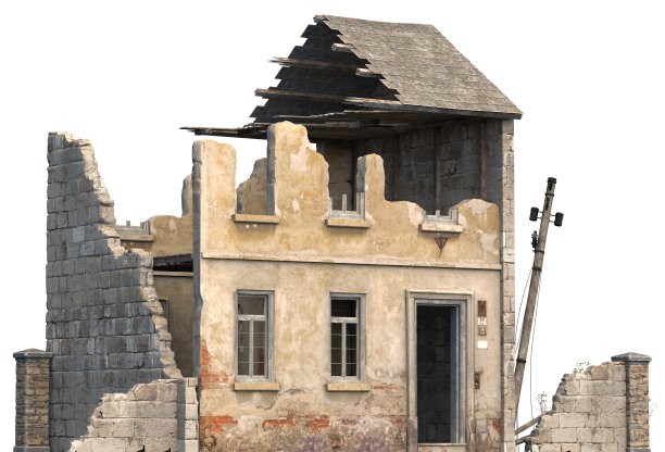 废墟建筑孤立的白色3D插图图片下载