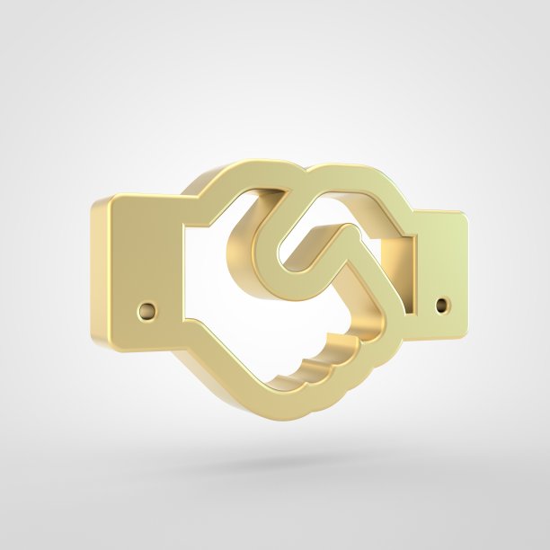 金色握手图标孤立在白色背景。图片下载