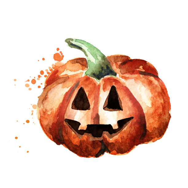 大的万圣节南瓜。水彩手绘插图素材图片