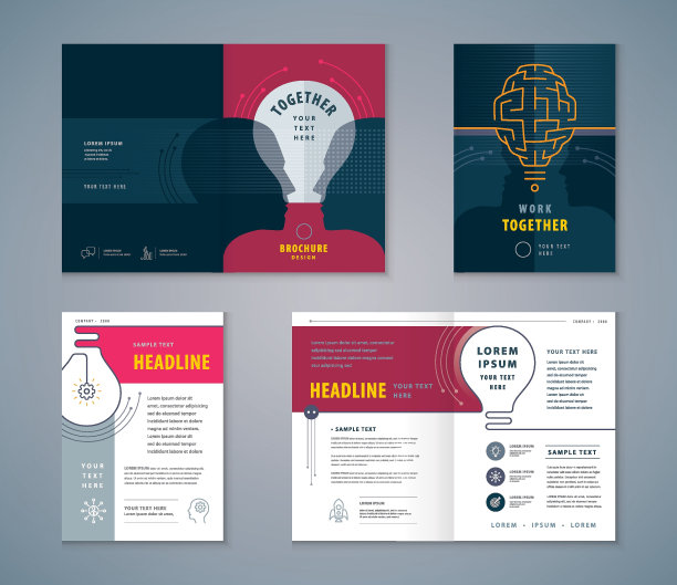 封面书设计集，人的头与灯泡的背景向量图片下载