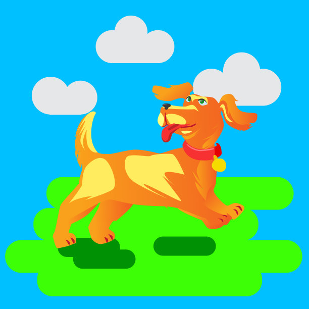 扁平风格矢量插画：快乐的小狗奔跑图片下载