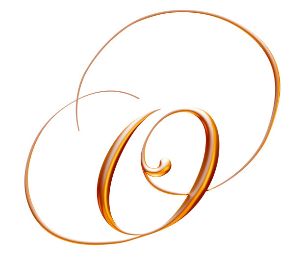 金色字母，字母o，白色背景，斜面金色效果，3d插图图片下载