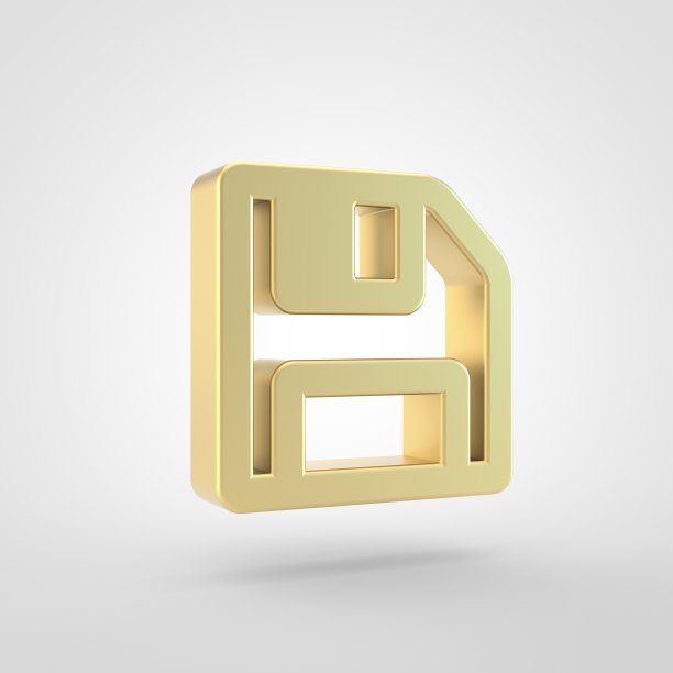 金色保存图标隔离在白色背景。图片下载