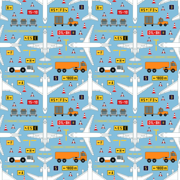 无缝航空模式与飞机和机场车辆图片下载