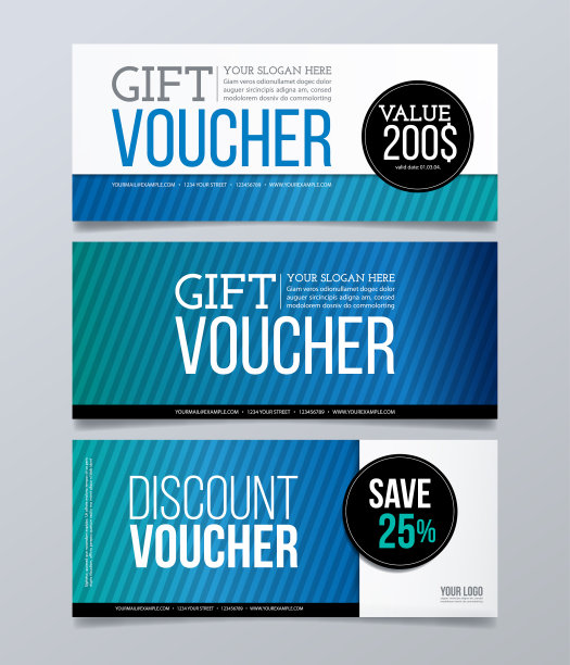 礼品券设计模板。现代几何旗帜背景。图片下载