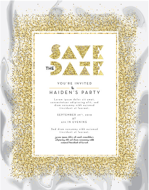 金色闪光和大理石邀请设计模板背景图片下载