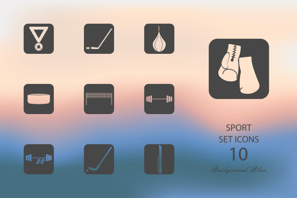 运动。一组平面图标在模糊的背景图片下载