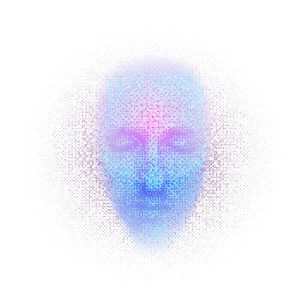 白色背景数字机器人人脸的三维渲染代表人工智能。未来科学，现代技术理念。三维演示素材图片