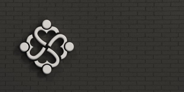 人们的心在砖墙黑墙。3D渲染插图图片下载