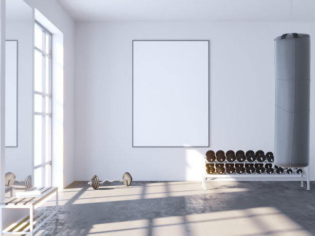 模拟场景，3d插图，运动，健身房，健身，更衣室墙壁，白色透视，图片图片下载