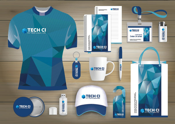 礼品项目企业企业身份，矢量抽象色彩促销纪念品设计与折纸元素对角线。link digital technology company文具套装，图片下载