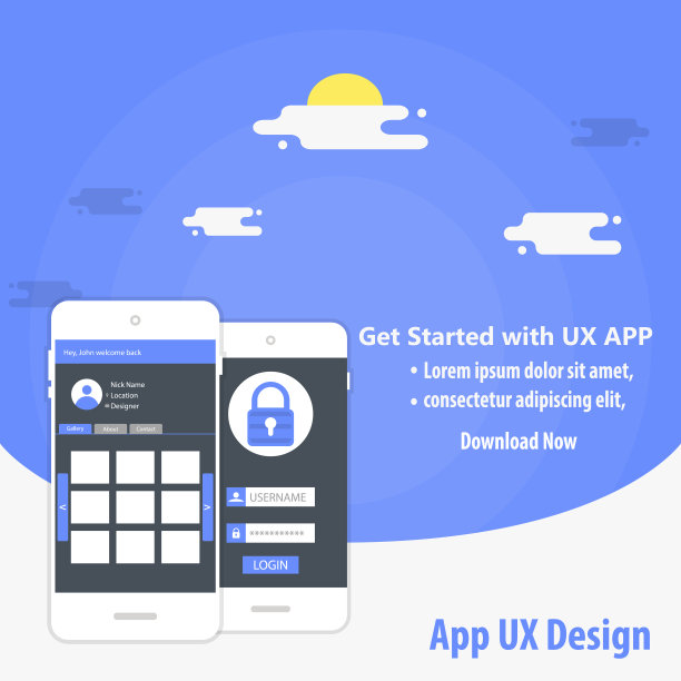 移动应用UX设计矢量模板概念图片下载