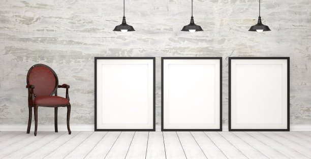 空的客厅，空的框架和扶手椅素材图片