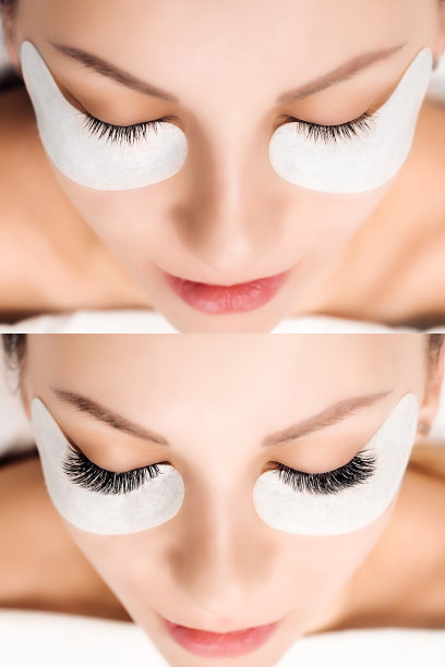 睫毛扩展。女性眼睛前后对比图片下载