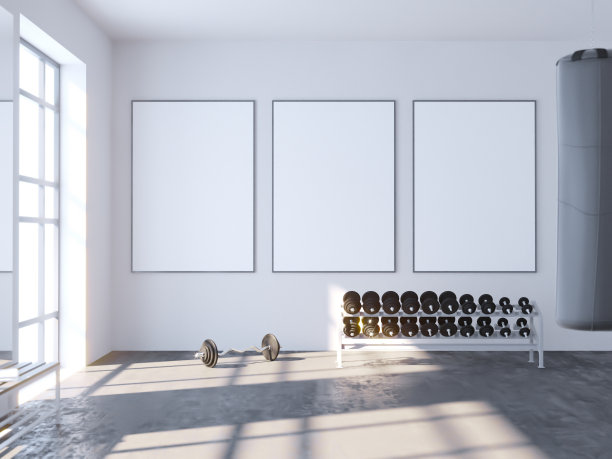 模拟场景，3d插图，运动，健身房，健身，更衣室墙壁，白色透视，图片图片下载