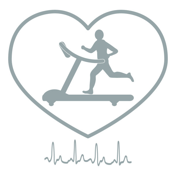 程式化的图标的男人慢跑在跑步机上的心脏图标和心律图片下载