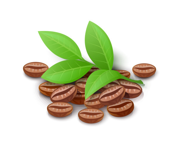 带有绿叶的咖啡颗粒图片下载