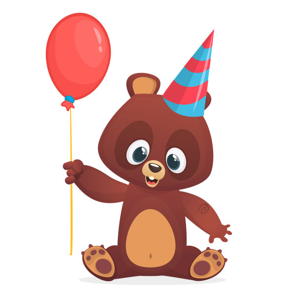 有趣的棕熊卡通拿着一个红色的气球。矢量插图政党或儿童书籍装饰图片下载