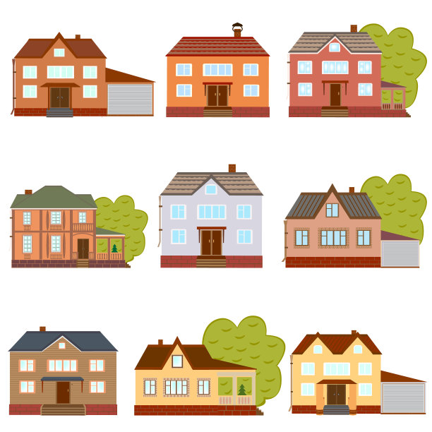 房子外观。套房子。楼的公寓。漂亮的家，正面有屋顶。详细的彩色的农舍。有门窗的住宅立面。矢量插图。图片下载