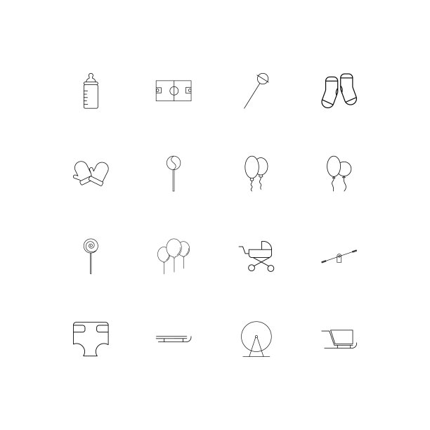 婴儿，孩子和新生儿简单的线性图标集。概述了矢量图标图片下载