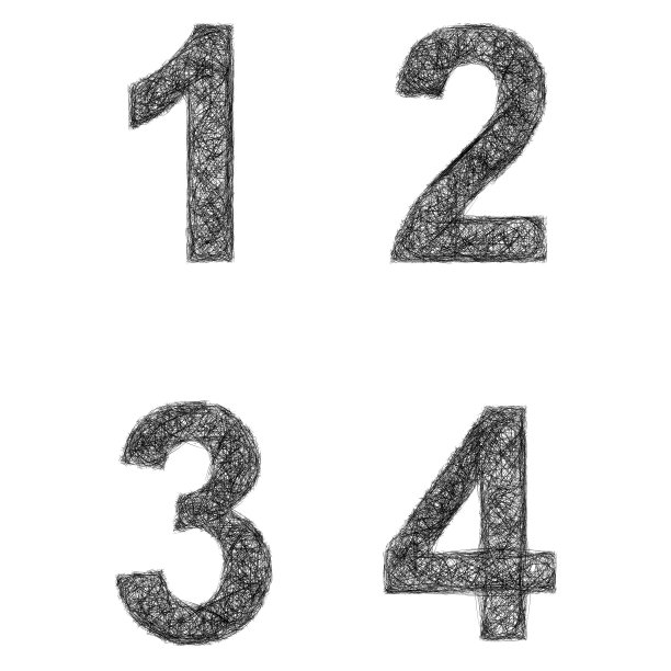 线条艺术字体集-数字1,2,3,4图片下载
