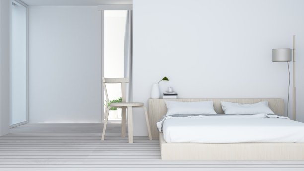 卧室室内日式简约风格-3D渲染装饰图片下载
