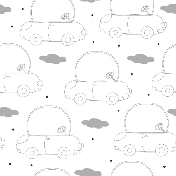 无缝图案与复古卡通汽车。向量打印。图片下载